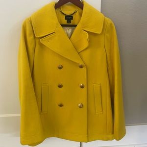 Sunny marigold JCrew Italian wool double breasted pea coat